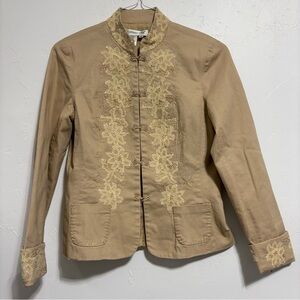 Coldwater Creek Khaki Neutral Tan Women's XS Blazer Lined Cotton Blend Lace